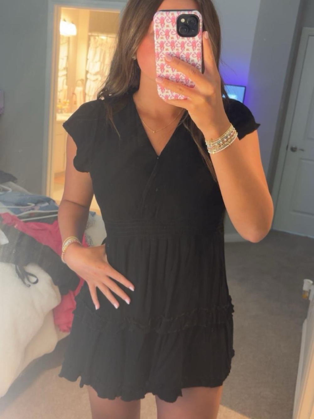 Altrd State Black V-Neck Tiered Mini Dress - Women